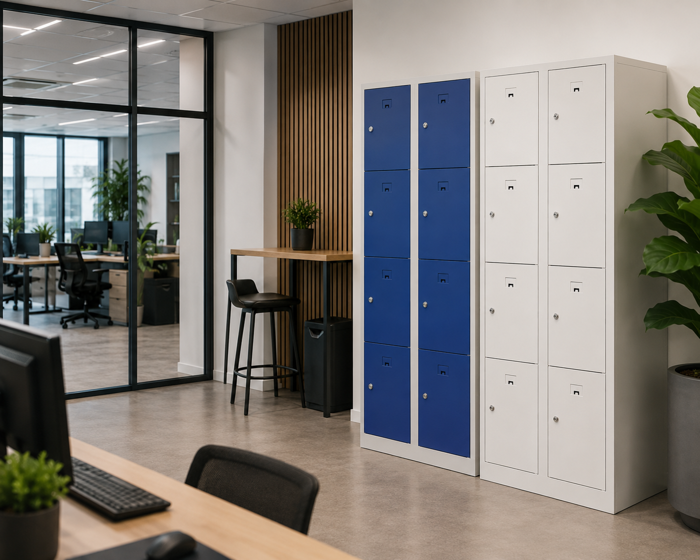 Modern kantoor met lockeropstelling
