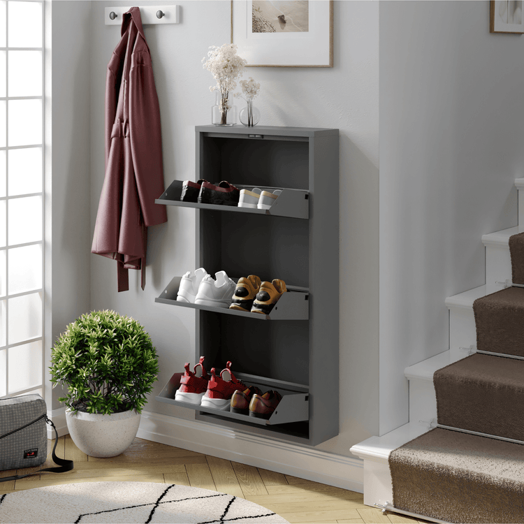 Schoenenkast Bodi 3-vaks Clay Grey in de hal