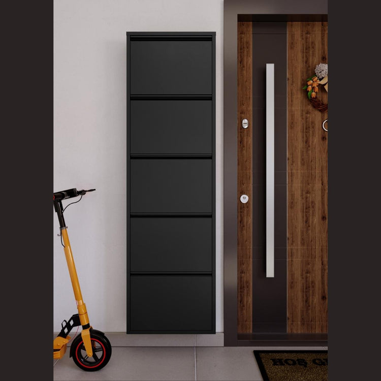 Zwarte Bodi 5-vaks schoenenkast in hal