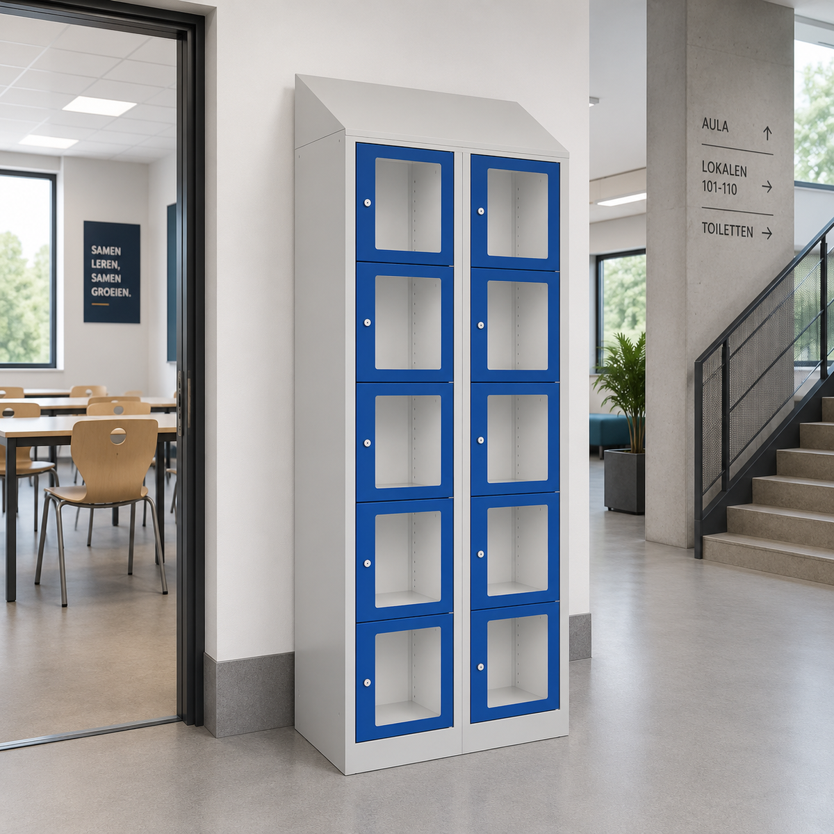 Locker CKT met acrylglas 2.10 grijs/blauw op school