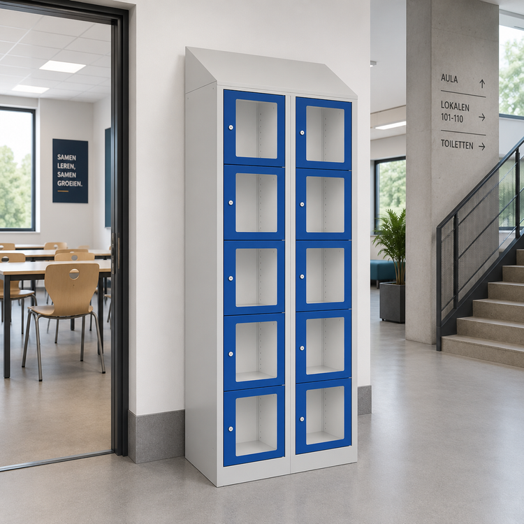 Locker CKT met acrylglas 2.10 grijs/blauw op school
