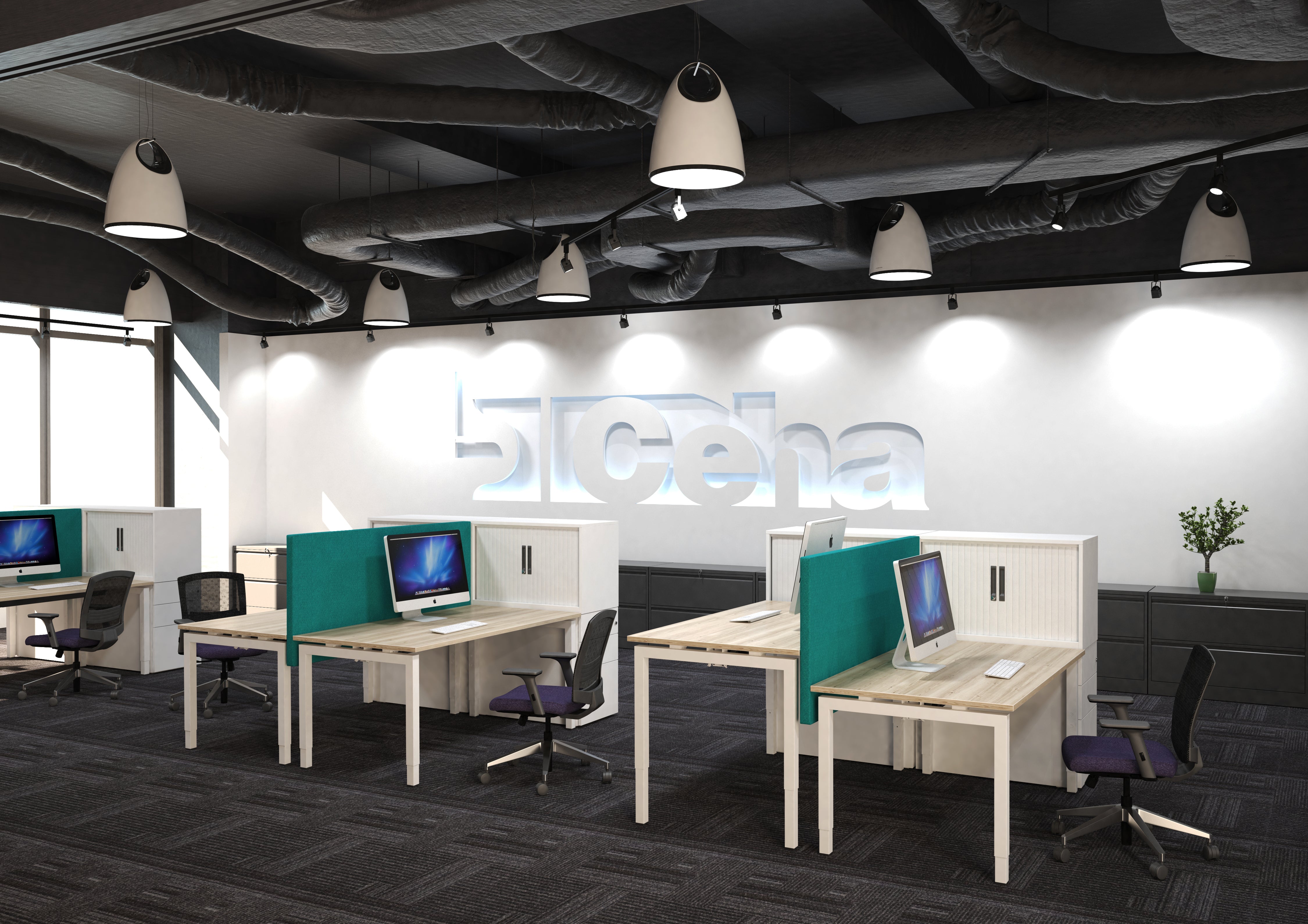 Easy 4 bureau van 200x100 cm met wit onderstel en eiken wit blad.