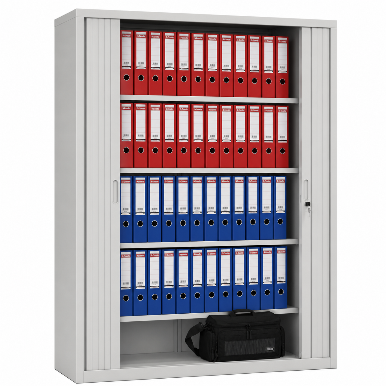 Zelfbouw roldeurkast 195x120 grijs met open deuren