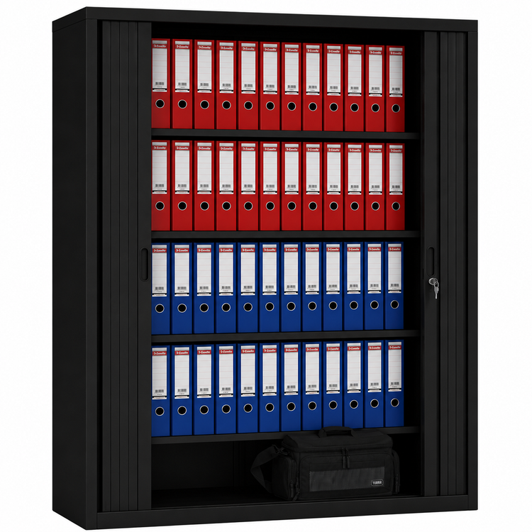 Zelfbouw roldeurkast 195x120 zwart met open deuren