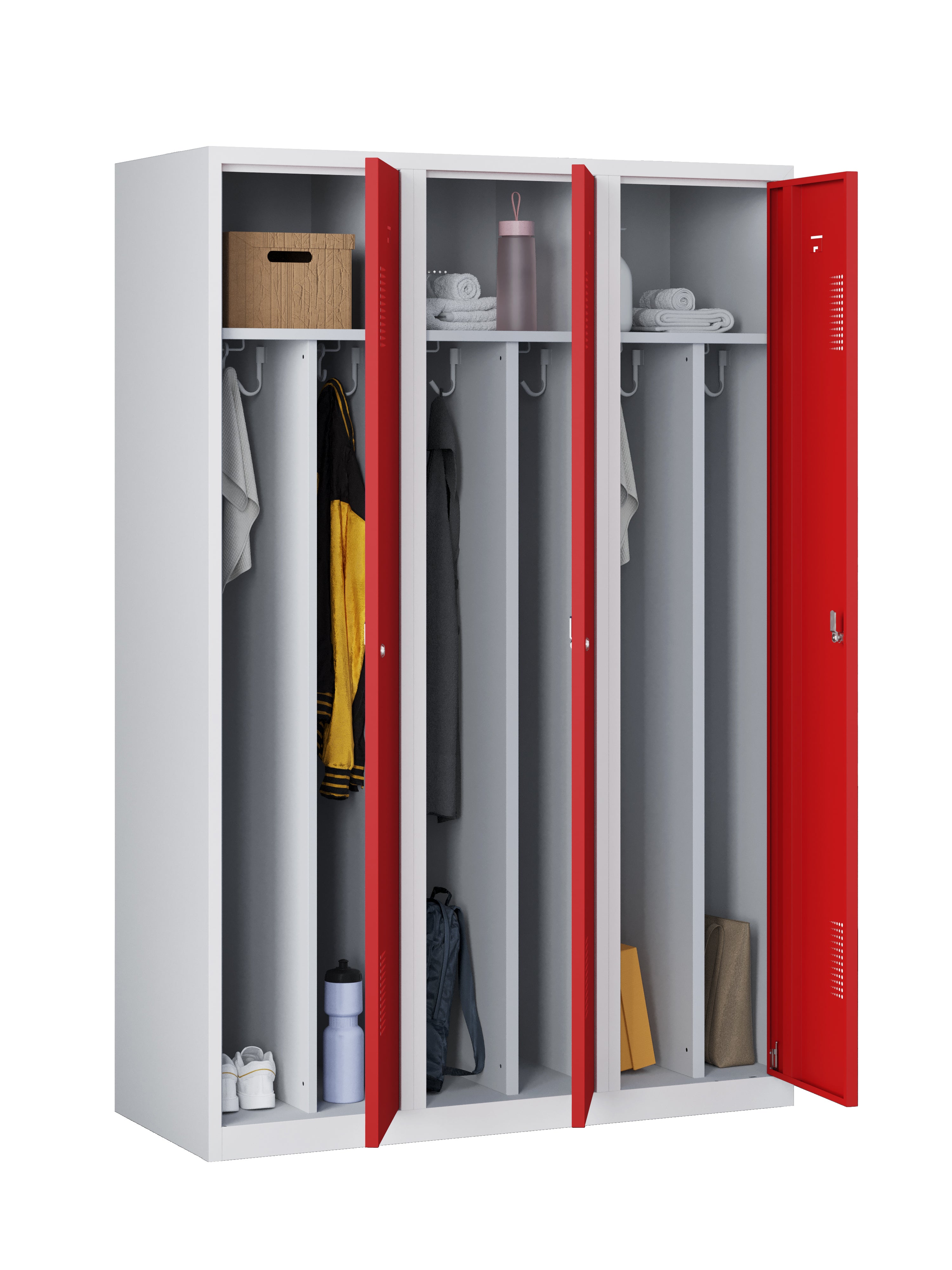 Garderobekast NHTD 3.3 grijs/rood met open deuren