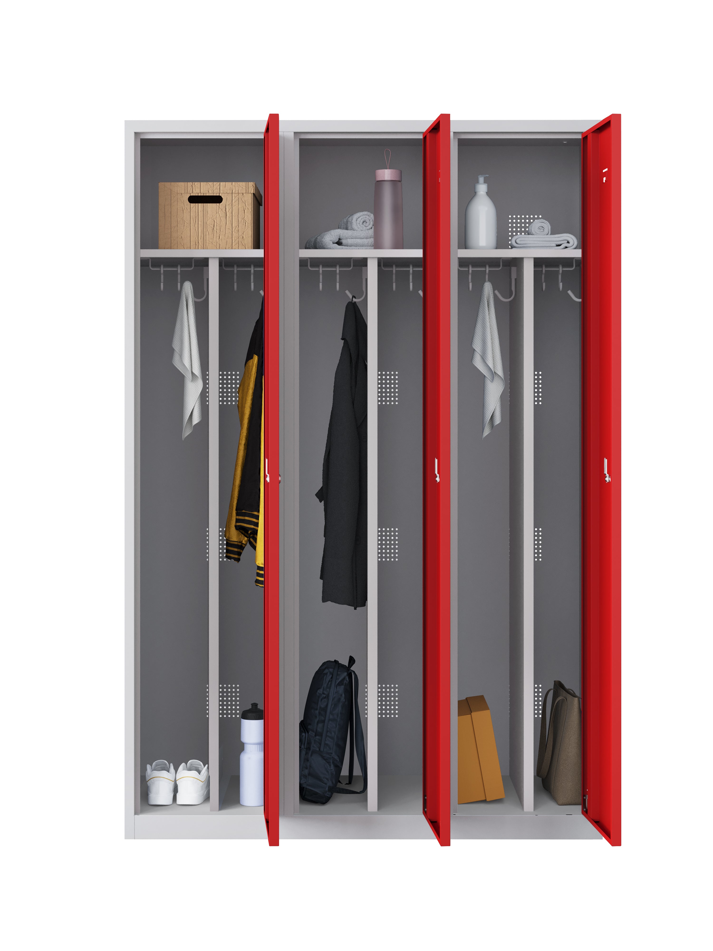 Garderobekast NHTD 3.3 grijs/rood met 3 deuren