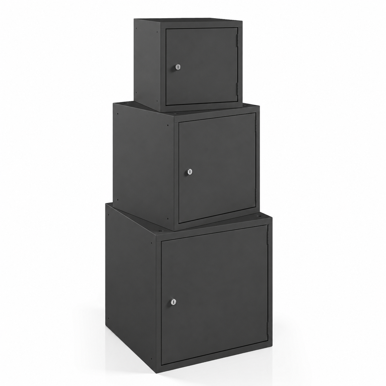 Opgestapelde antraciet cube lockers
