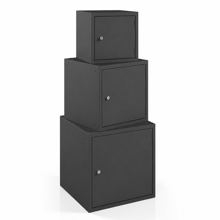 Opgestapelde antraciet cube lockers