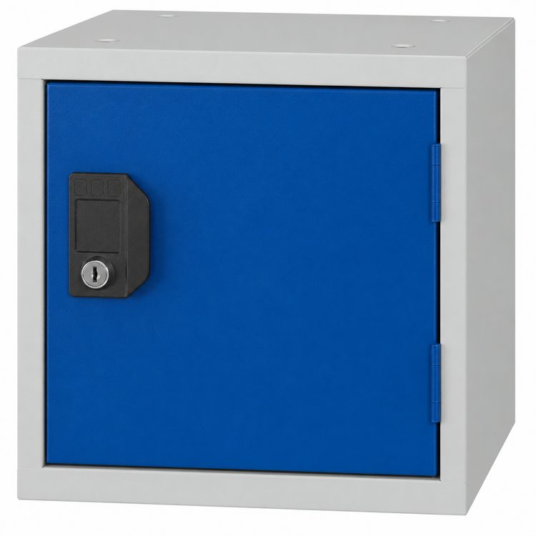 Grijze cube locker met blauwe deur