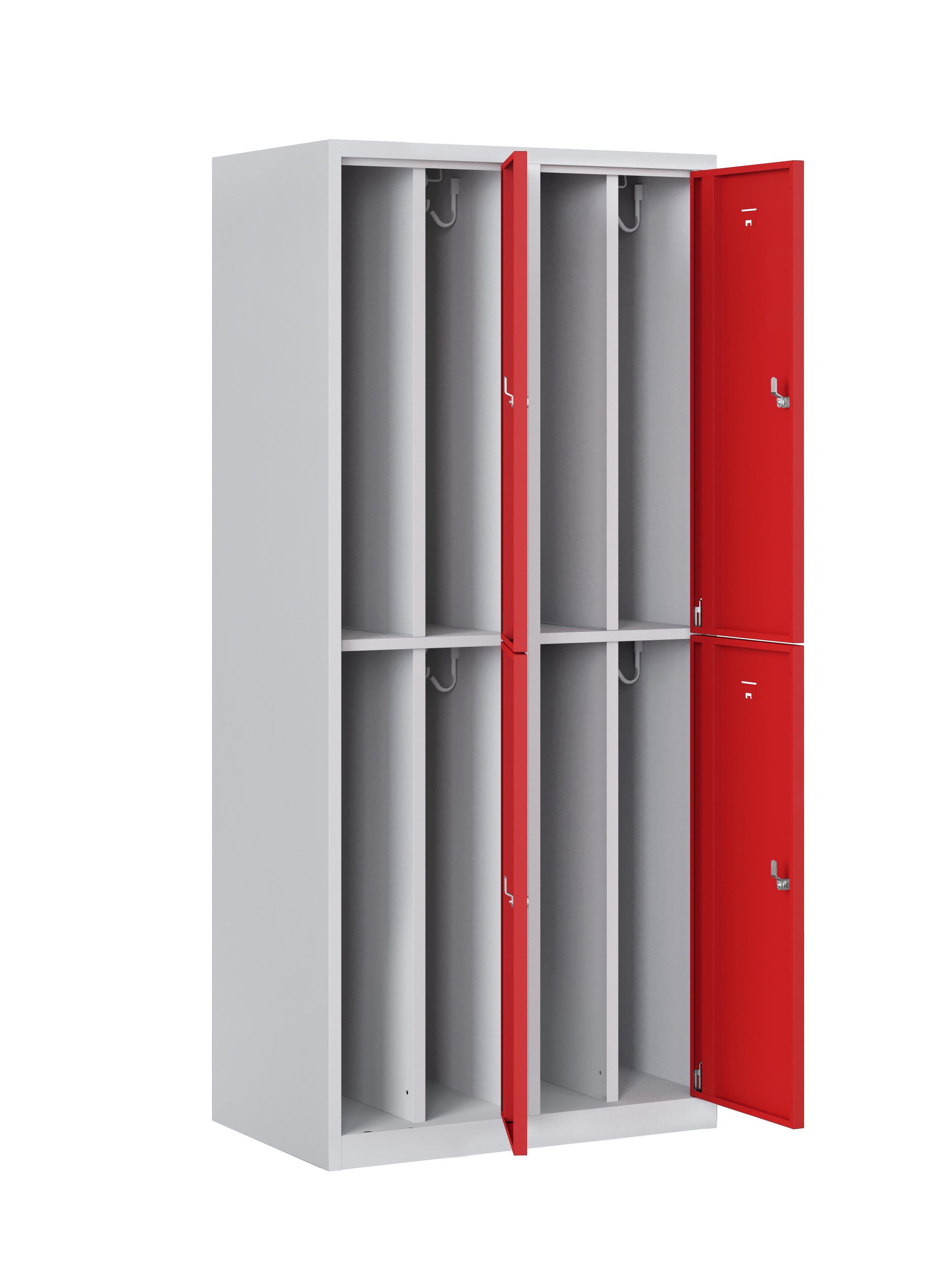 Garderobekast PHTD 180-2.4 grijs/rood met open deuren