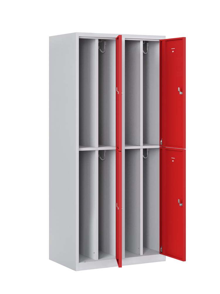 Garderobekast PHTD 180-2.4 grijs/rood met open deuren