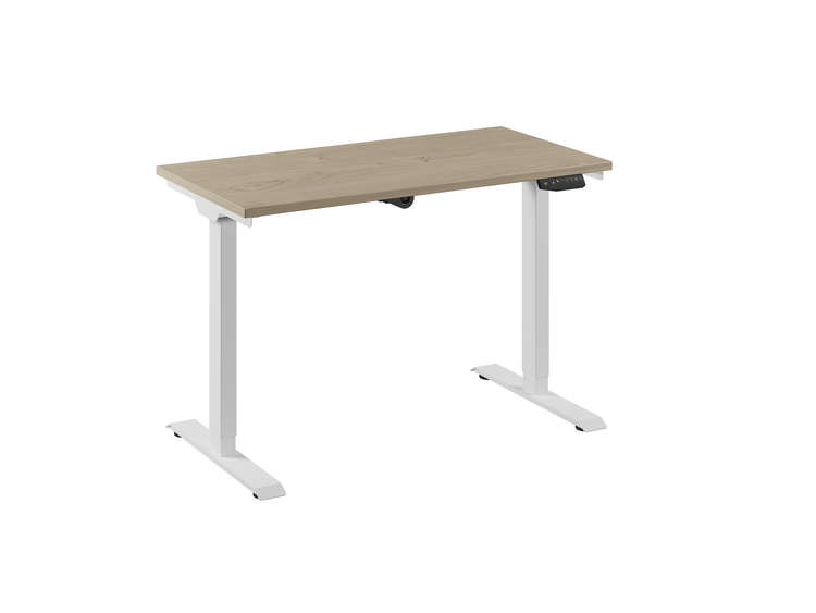 Elektrisch verstelbaar bureau met wit metalen onderstel en eiken wit top blad van Ceha Europe