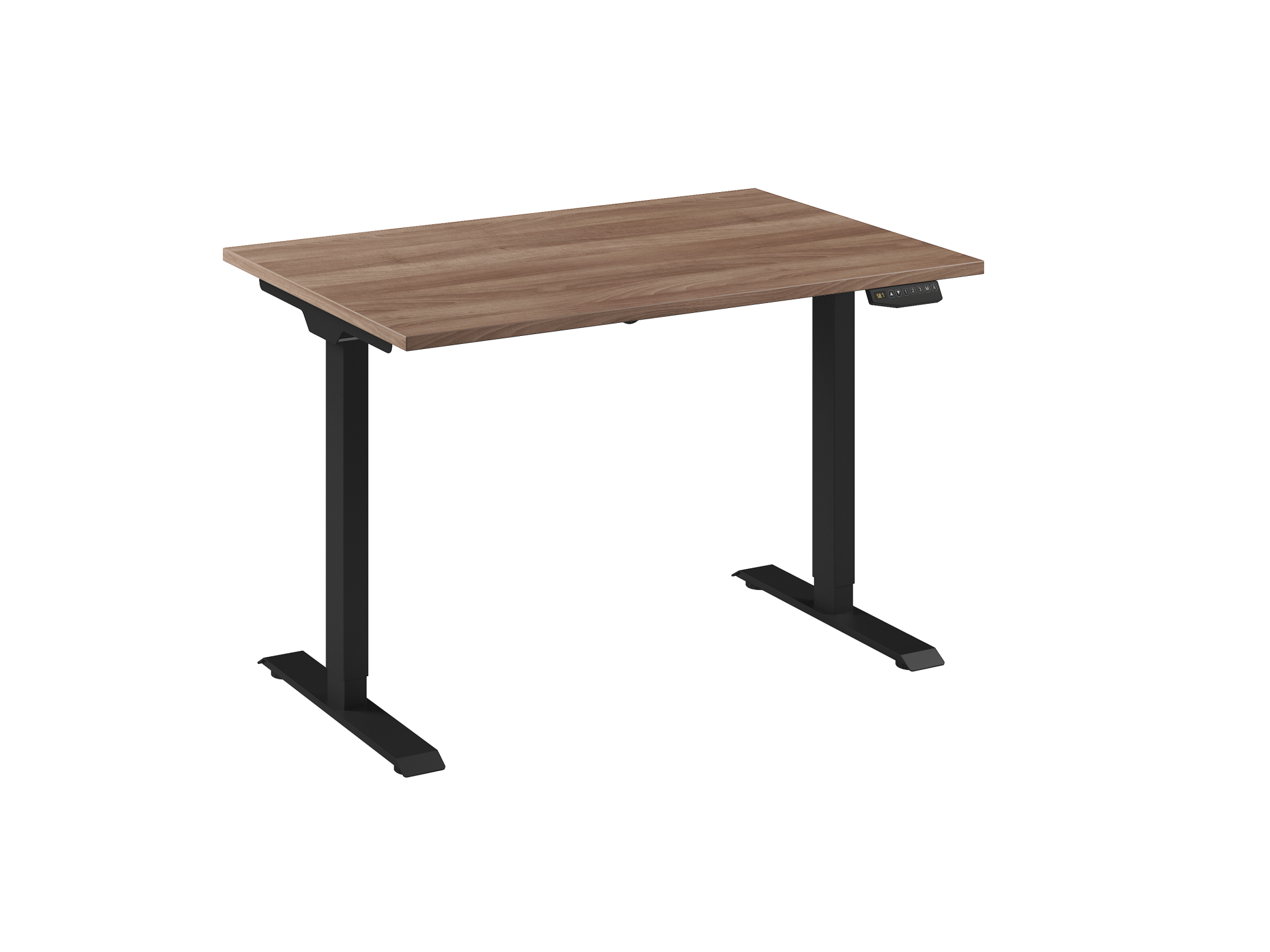 Elektrisch verstelbaar bureau met zwart onderstel en warm havanna top blad van Ceha Europe