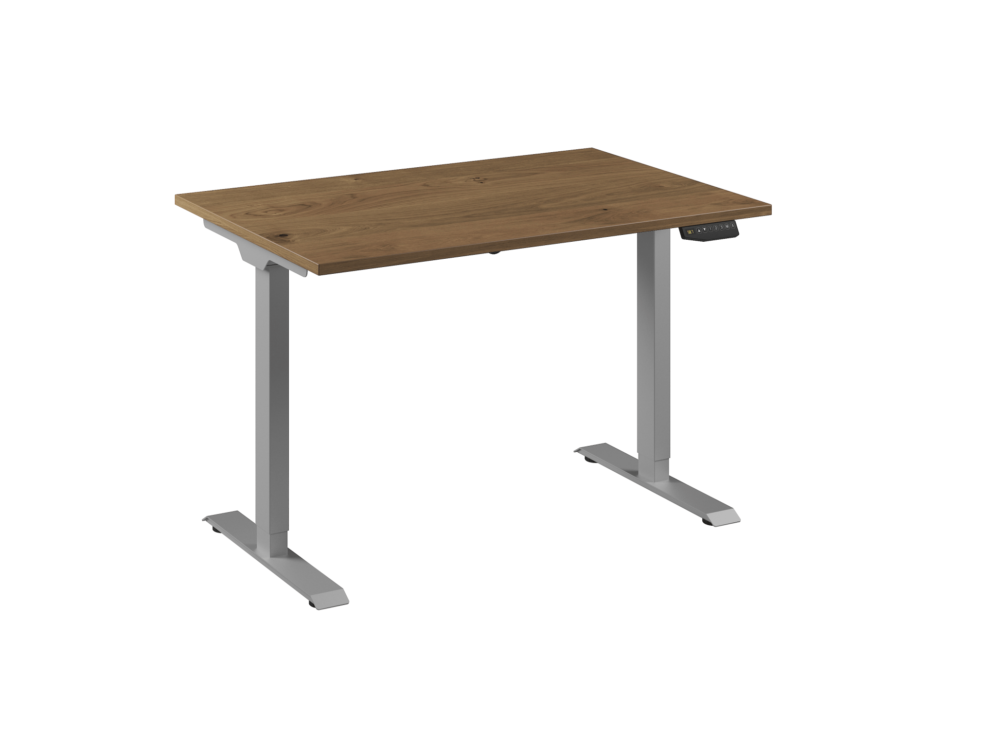 Ergonomisch werkbureau van Ceha Europe in aluminium eiken tabak