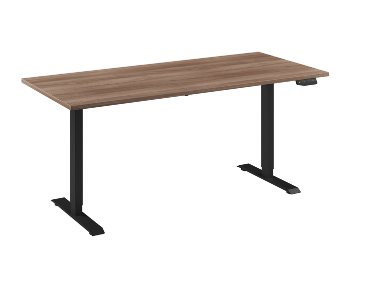 Verstelbaar bureau van 73,5–123,5 cm met havanna blad en zwart frame