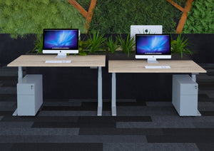 Bureau aluminium eiken wit voor ergonomisch werken