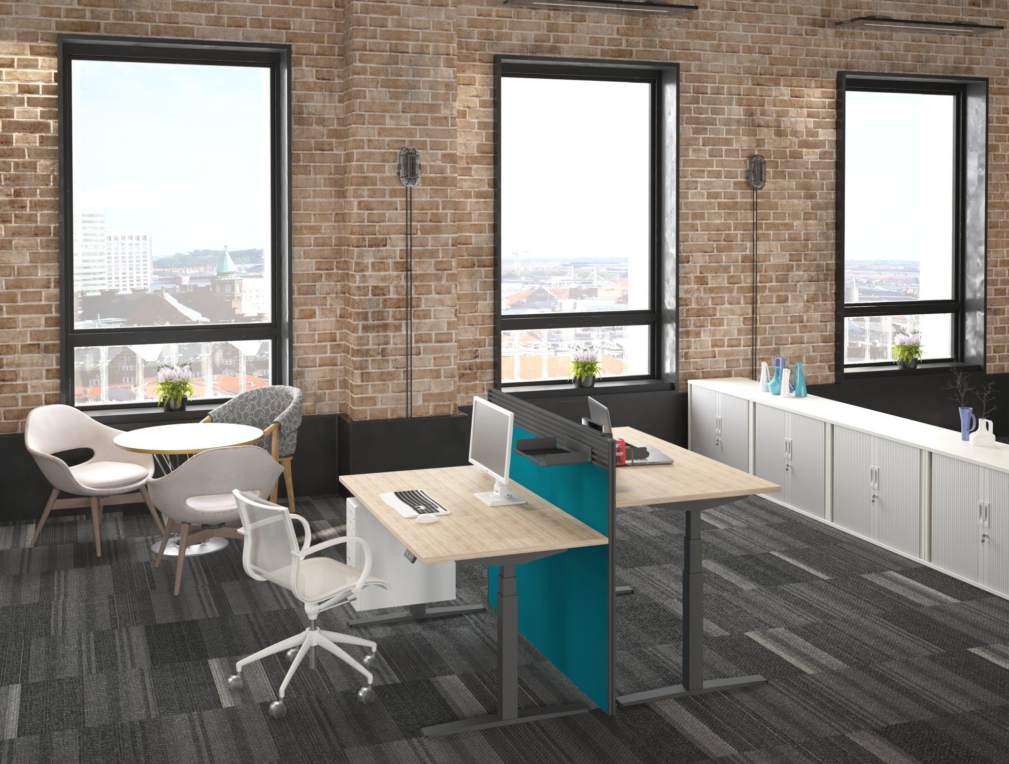 Sfeerbeeld kantoor ruimte met werkplekken