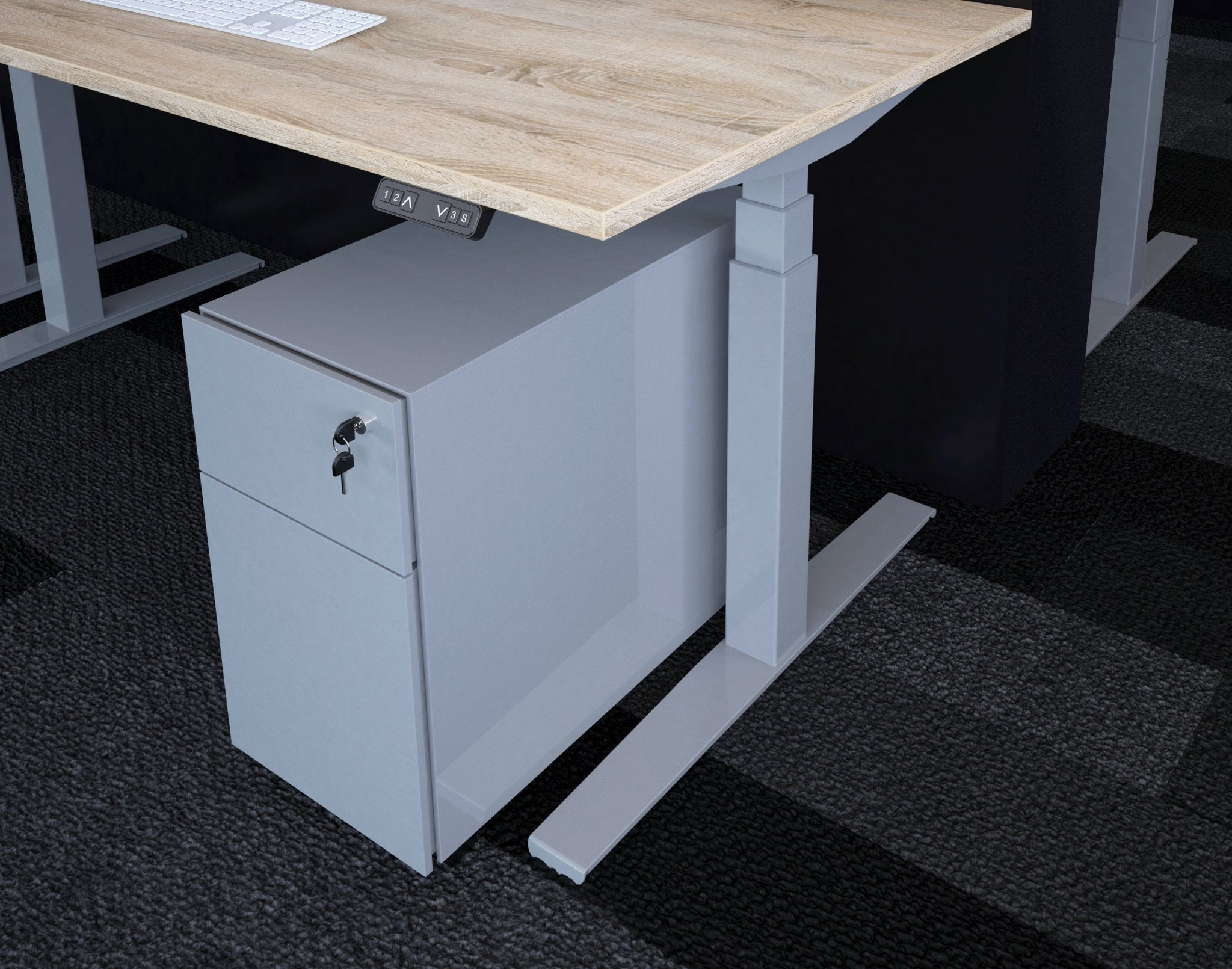 Bedieningspaneel van verstelbaar bureau aluminium eiken wit