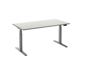 Elektrisch sta-zit bureau met wit blad en aluminium frame