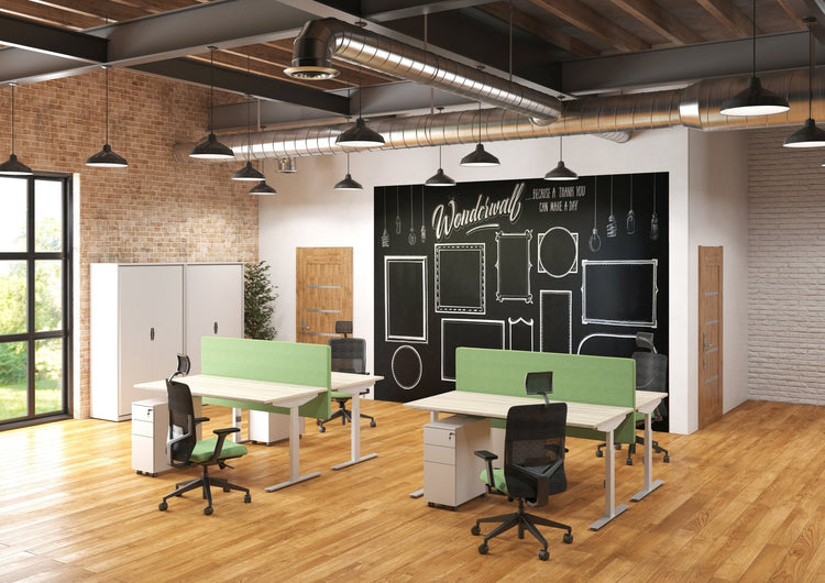 T-poot bureau met wit frame en wit eiken blad