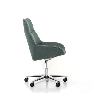 Zijkant Cato conferentiestoel met hoge rug met mosgroene stof