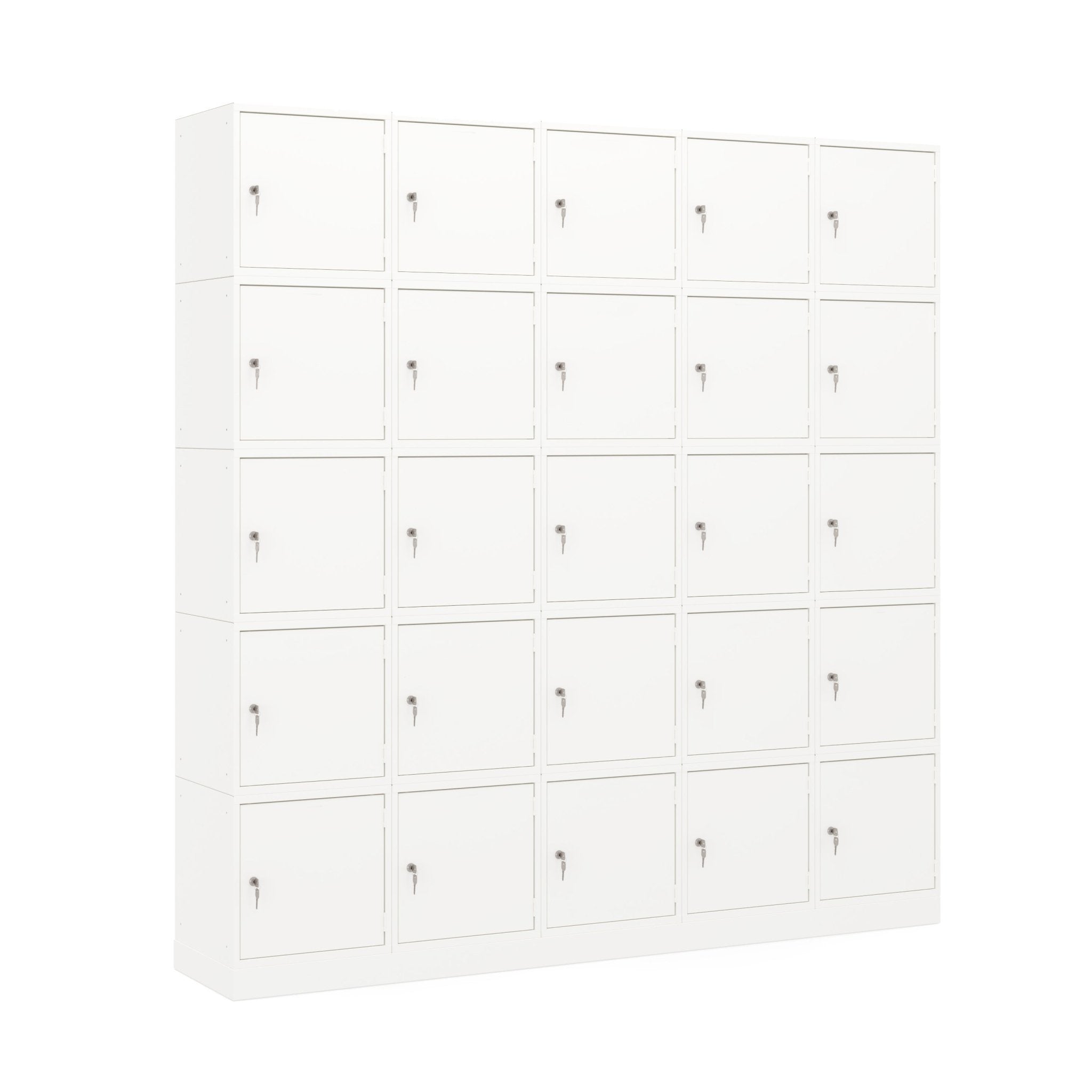 Witte cube lockers in strakke wandopstelling