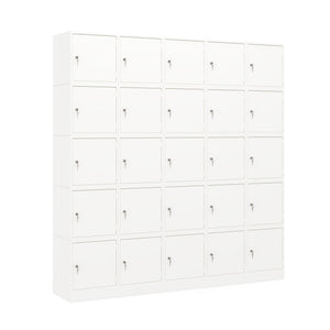 Witte cube lockers in strakke wandopstelling
