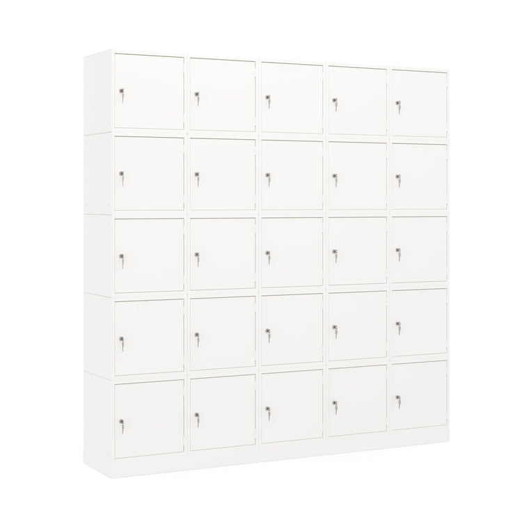 Witte cube lockers in strakke wandopstelling