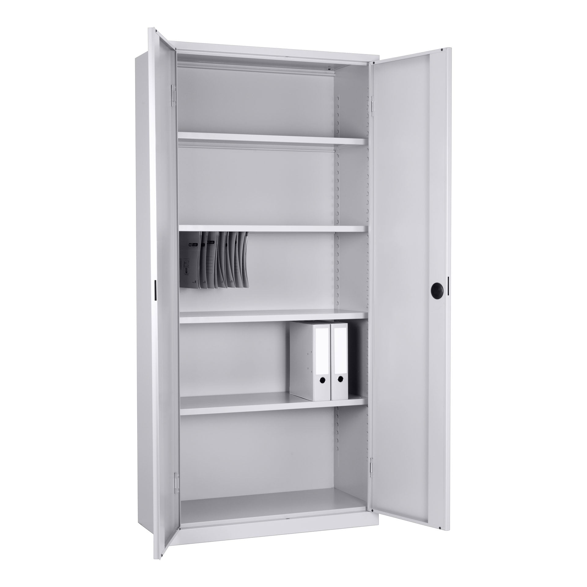 Aluminiumkleurige stalen kast CH met vier legborden