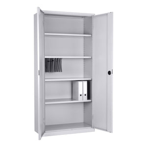 Aluminiumkleurige stalen kast CH met vier legborden