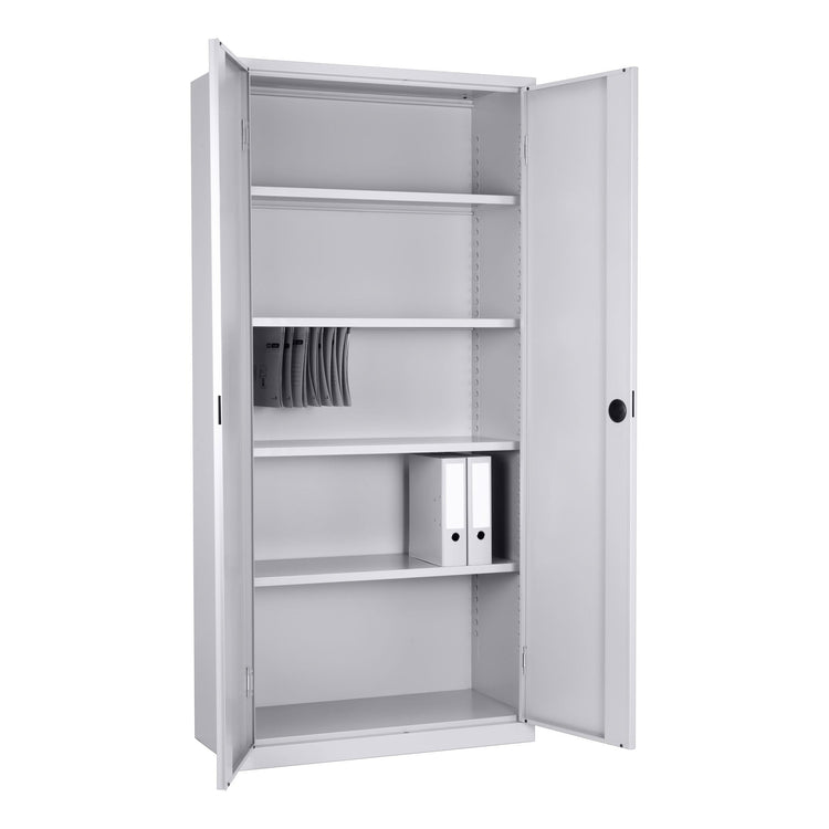 Aluminiumkleurige stalen kast CH met vier legborden