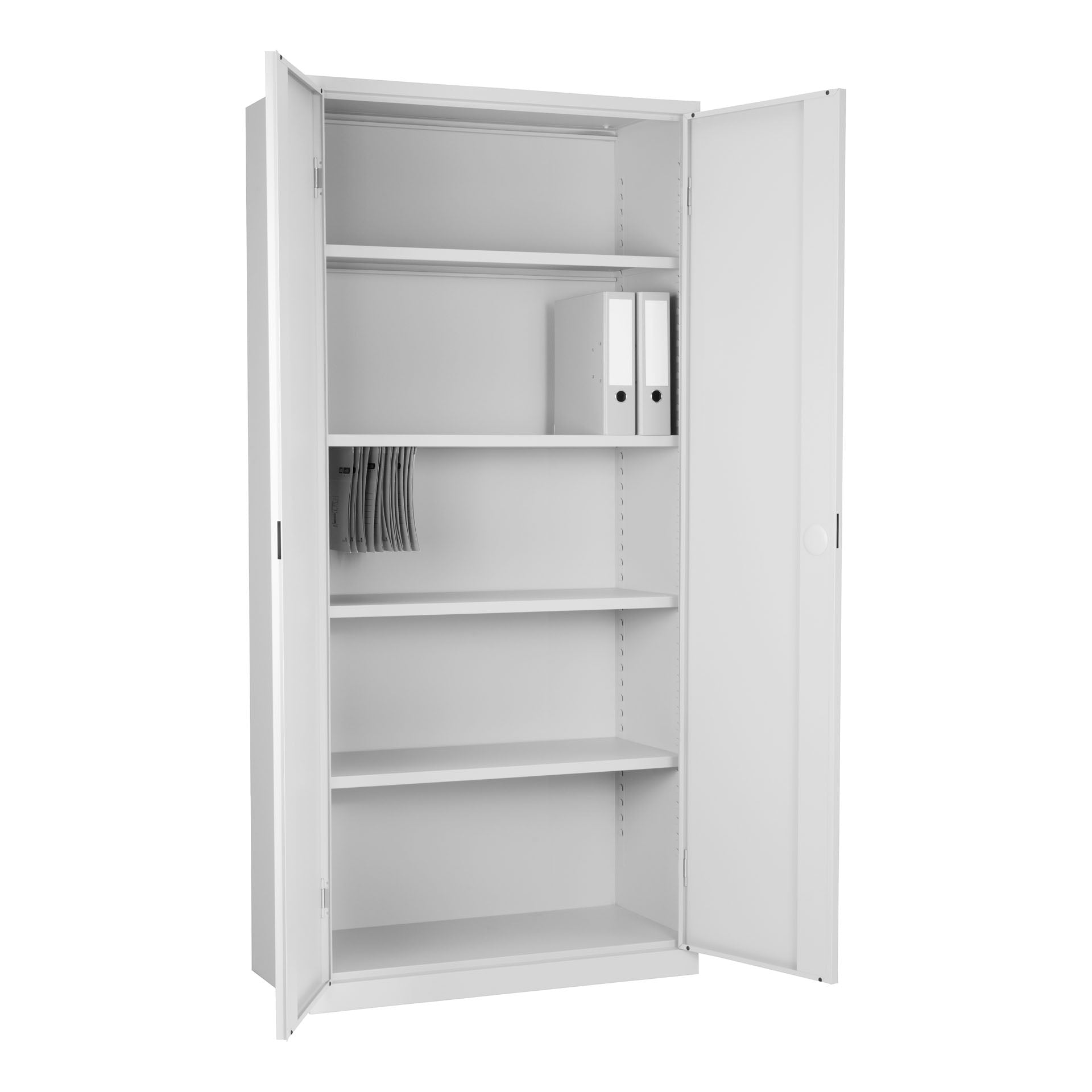 Binnenkant lichtgrijze draaideurkast CH met strakke afwerking