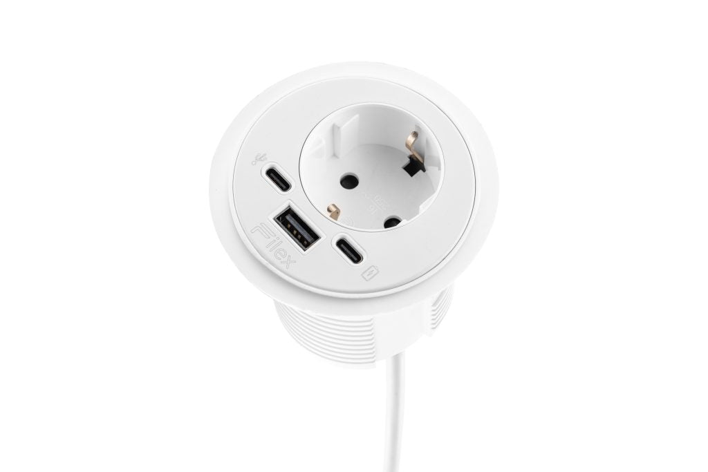 Filex Power-spot wit met 230V, USB A+C en USB C data-aansluiting