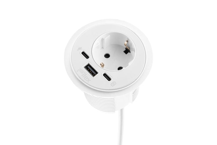 Filex Power-spot wit met 230V, USB A+C en USB C data-aansluiting