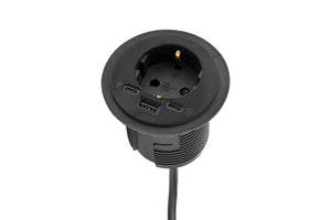 Filex Power-spot zwart met 230V, USB A+C en USB C data-aansluiting