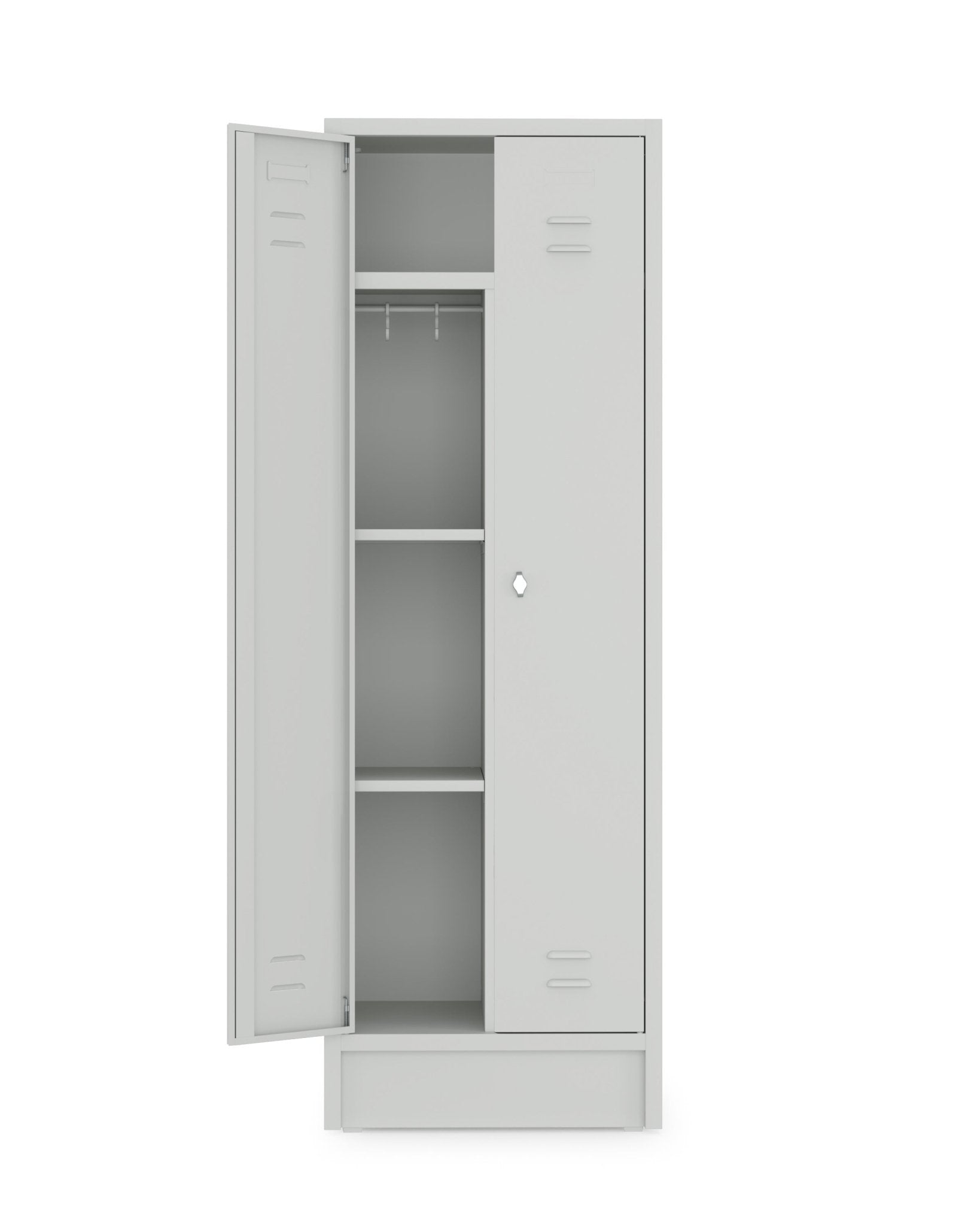 Praktische grijze garderobekast met stevige constructie en slimme indeling
