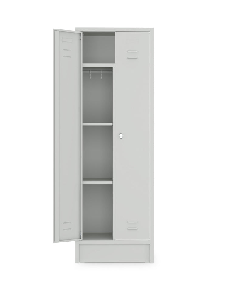 Praktische grijze garderobekast met stevige constructie en slimme indeling