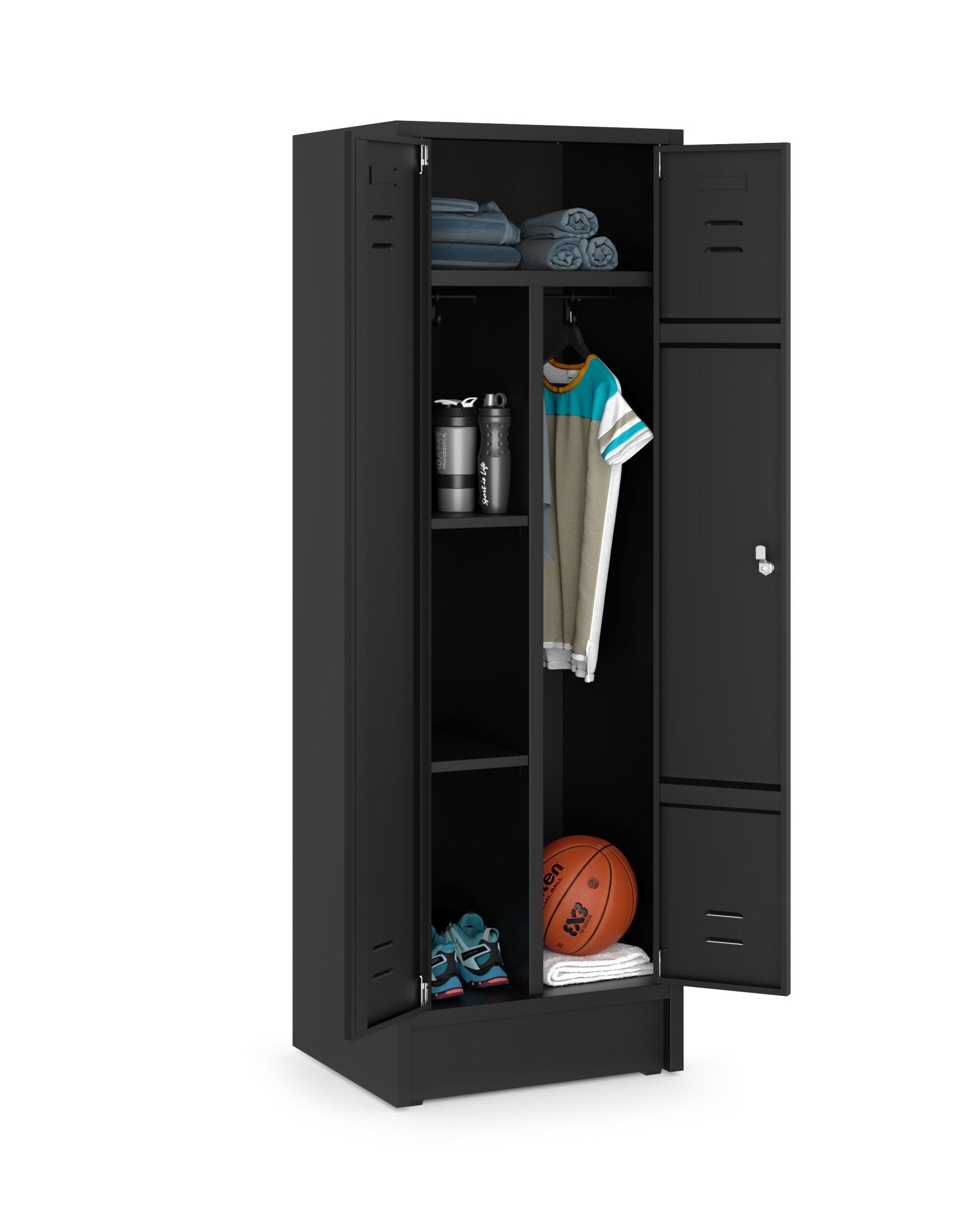 Garderobekast HRT 180x60 met valgrendelslot en legborden in zwart