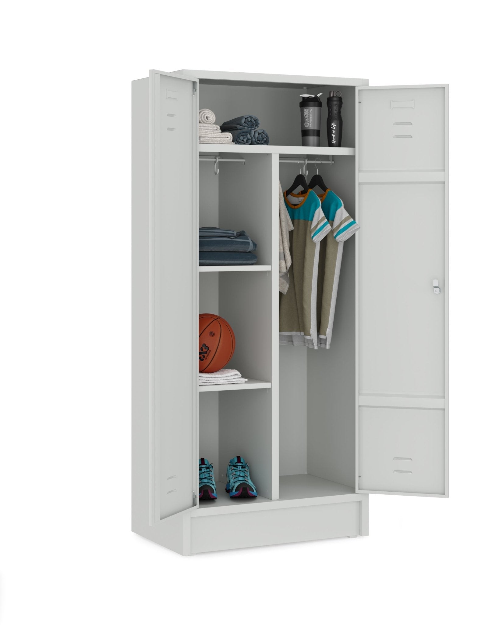 Grijze garderobekast 180x80x50 cm met valgrendelslot, legborden en kledingstang