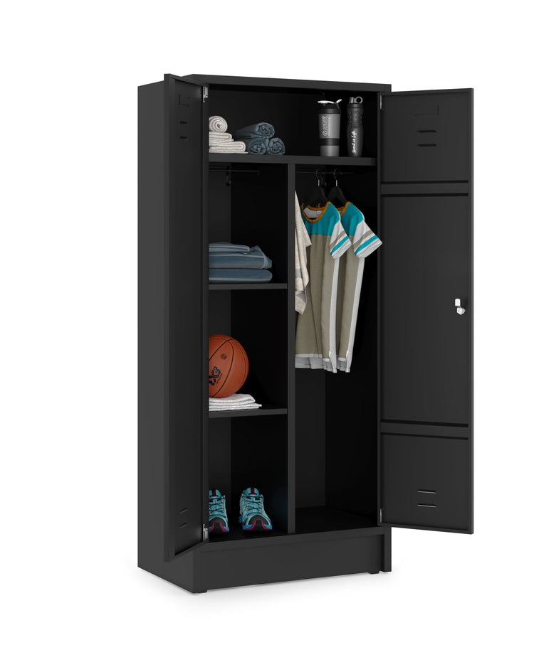 HRT garderobekast in RAL9005 met valgrendelslot en kledingroede