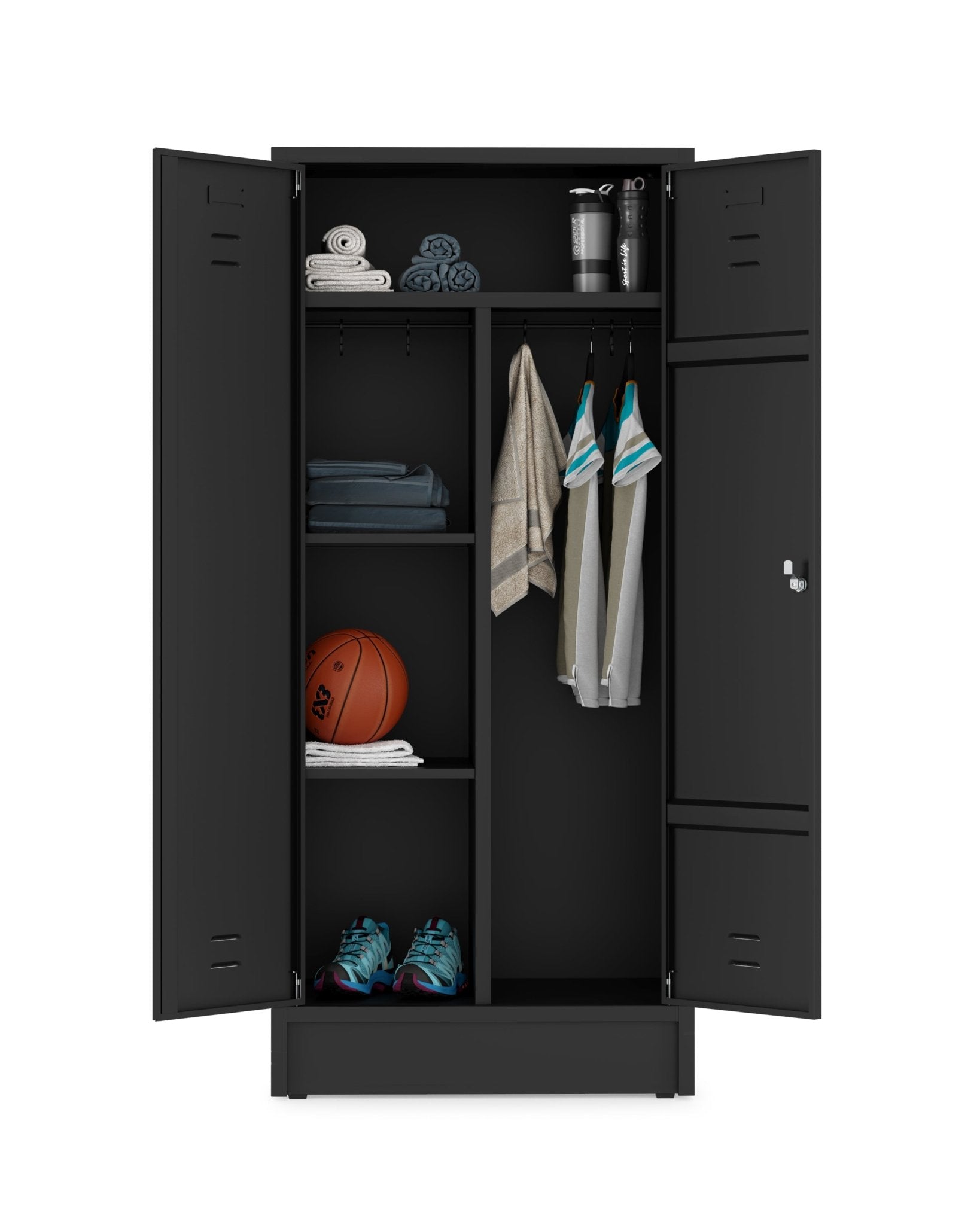 Garderobekast HRT zwart met legborden en valgrendelslot