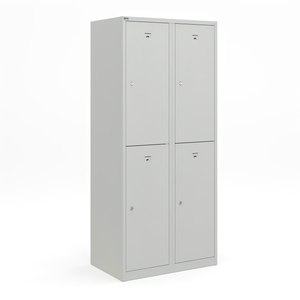 Grijze garderobekast met 4 vakken en valgrendelslot.