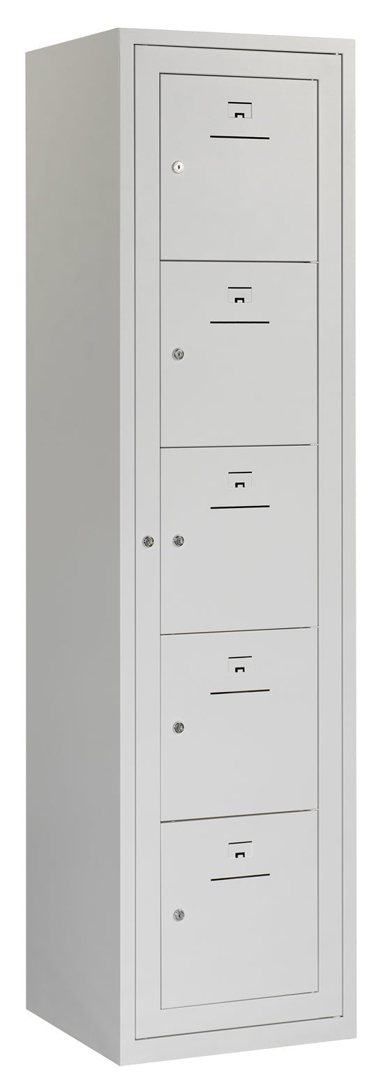 Grijze kledinguitgiftekast met 5 vakken