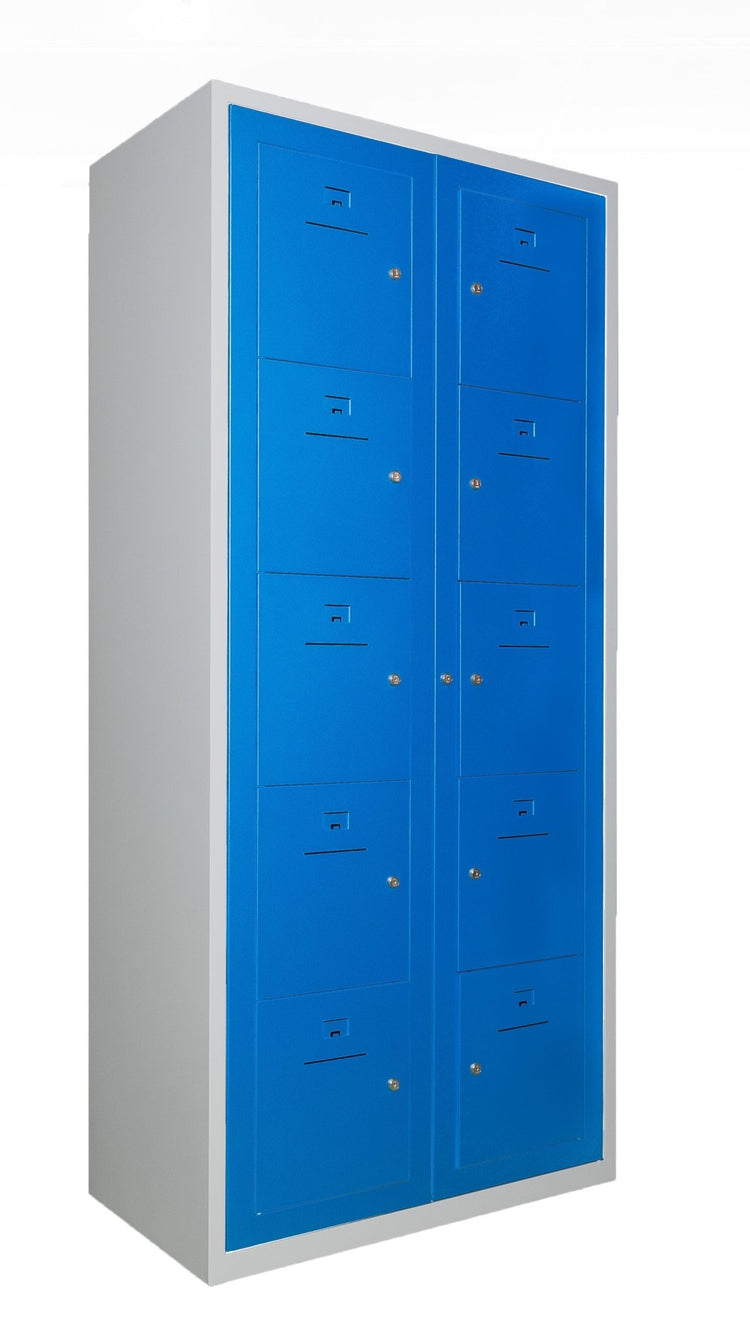 Grijs blauwe kledinguitgiftekast JGR met 10 vakken en 1 overdeur