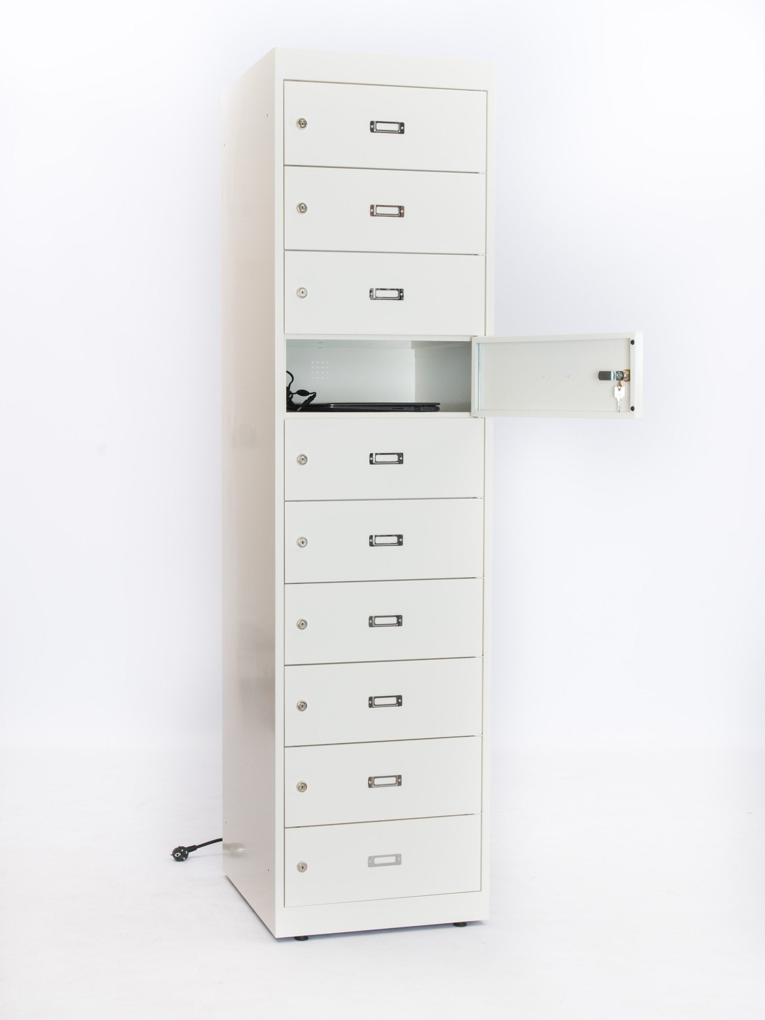 Witte laptoplocker met oplaadvoorziening