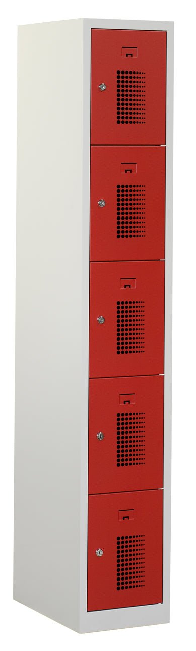 Grijs rode premium lockerkast met 5 vakken en valgrendelslot