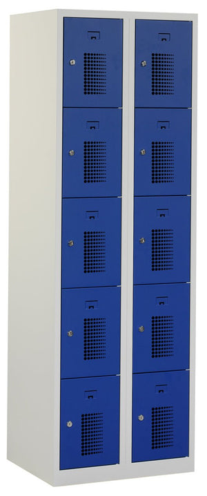 Grijs blauwe lockerkast met 10 vakken en valgrendelslot 180-2.10 