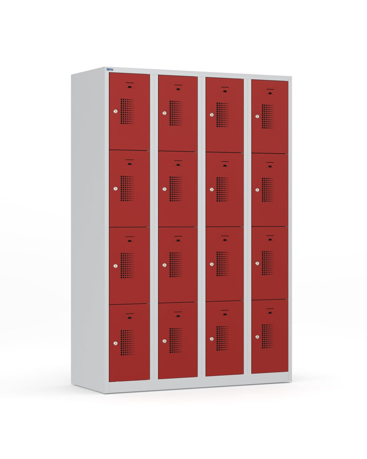 Grijs rode ruime lockerkast met 16 vakken en valgrendelslot van Ceha Europe