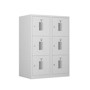 Grijze lockerkast met 6 vakken