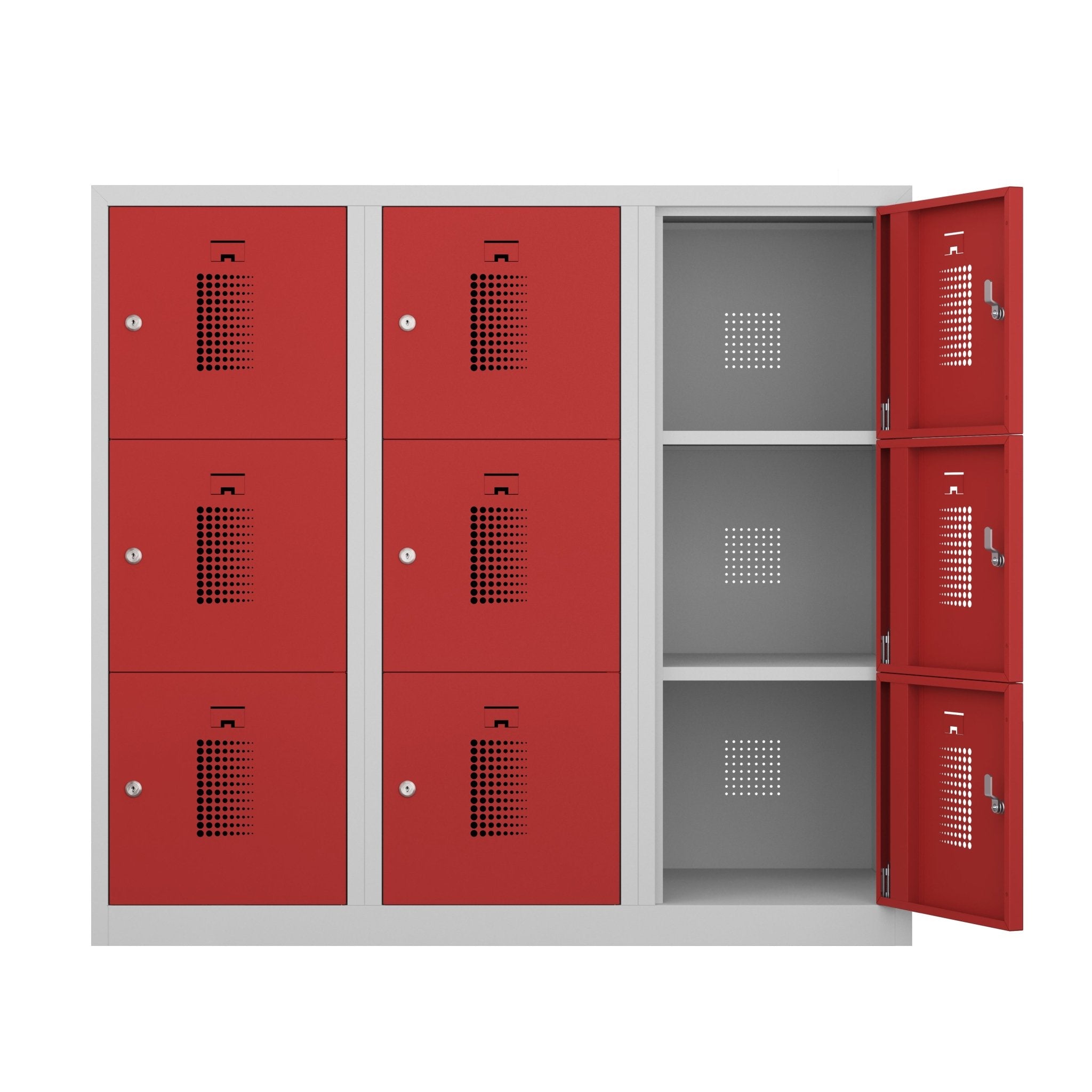 Grijze locker met rode deuren Ceha Europe